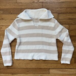 moon & madison Tan and White Crew Neck Sweater